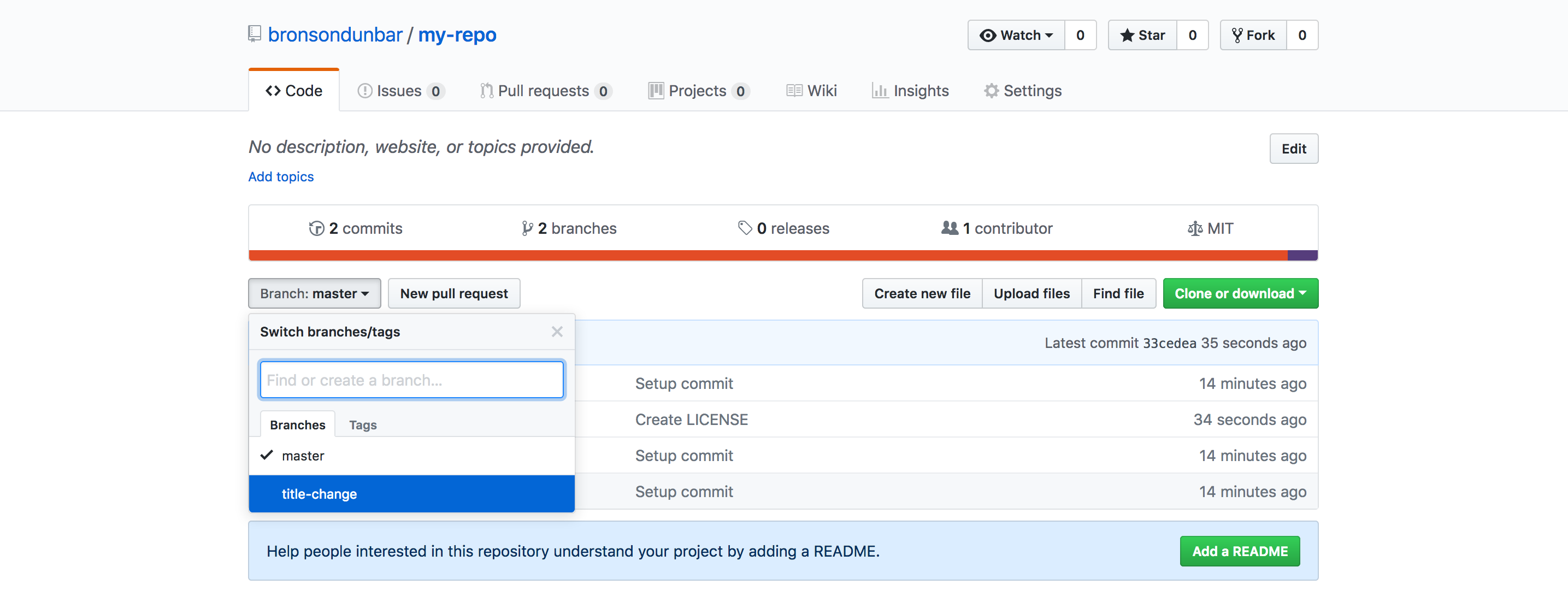 New branch on GitHub