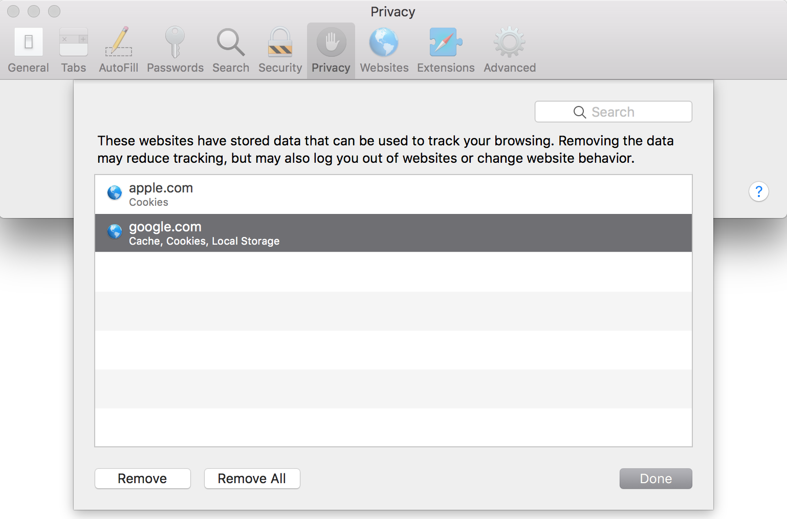 Manage website data in Safari