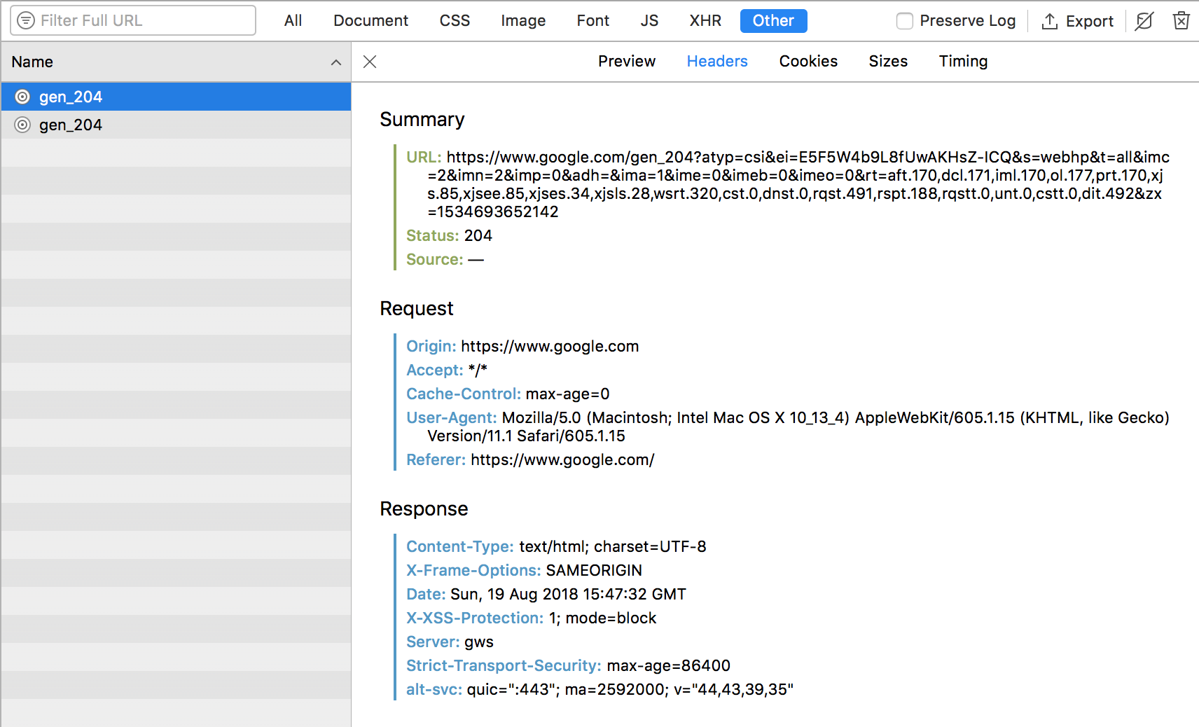 Filter Network by Other in Safari development tools