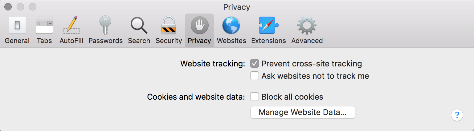Safari Privacy preferences